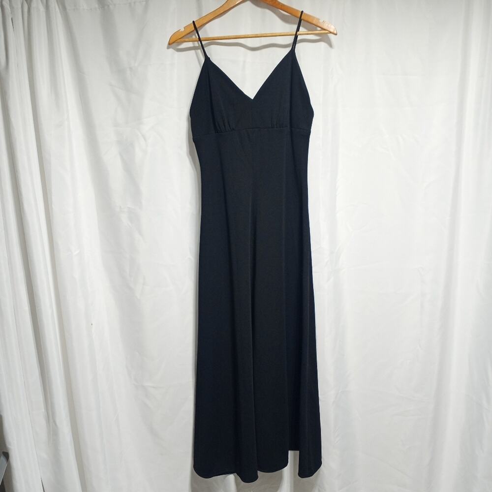 Vintage Alison Ayres Elegant Black Spaghetti Strap Midi Dress Size 12